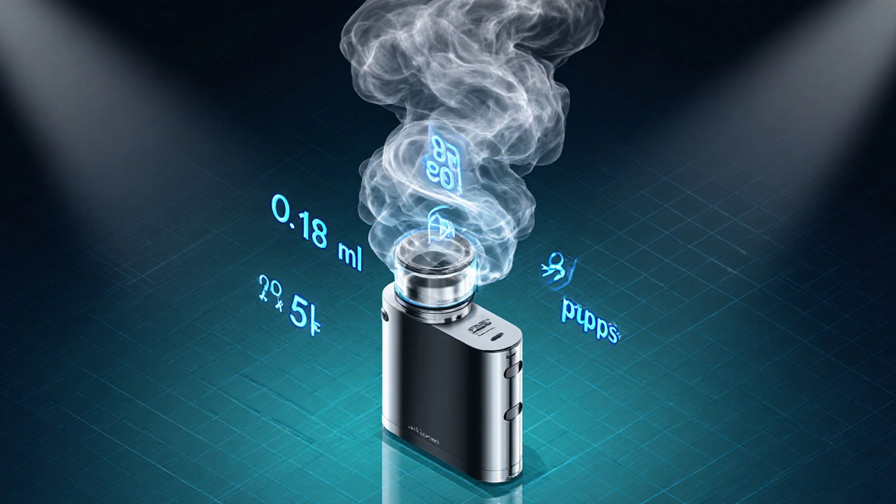 Vape zařízení vydává obláčky par s plovoucími čísly představujícími odhad počtu tahů.