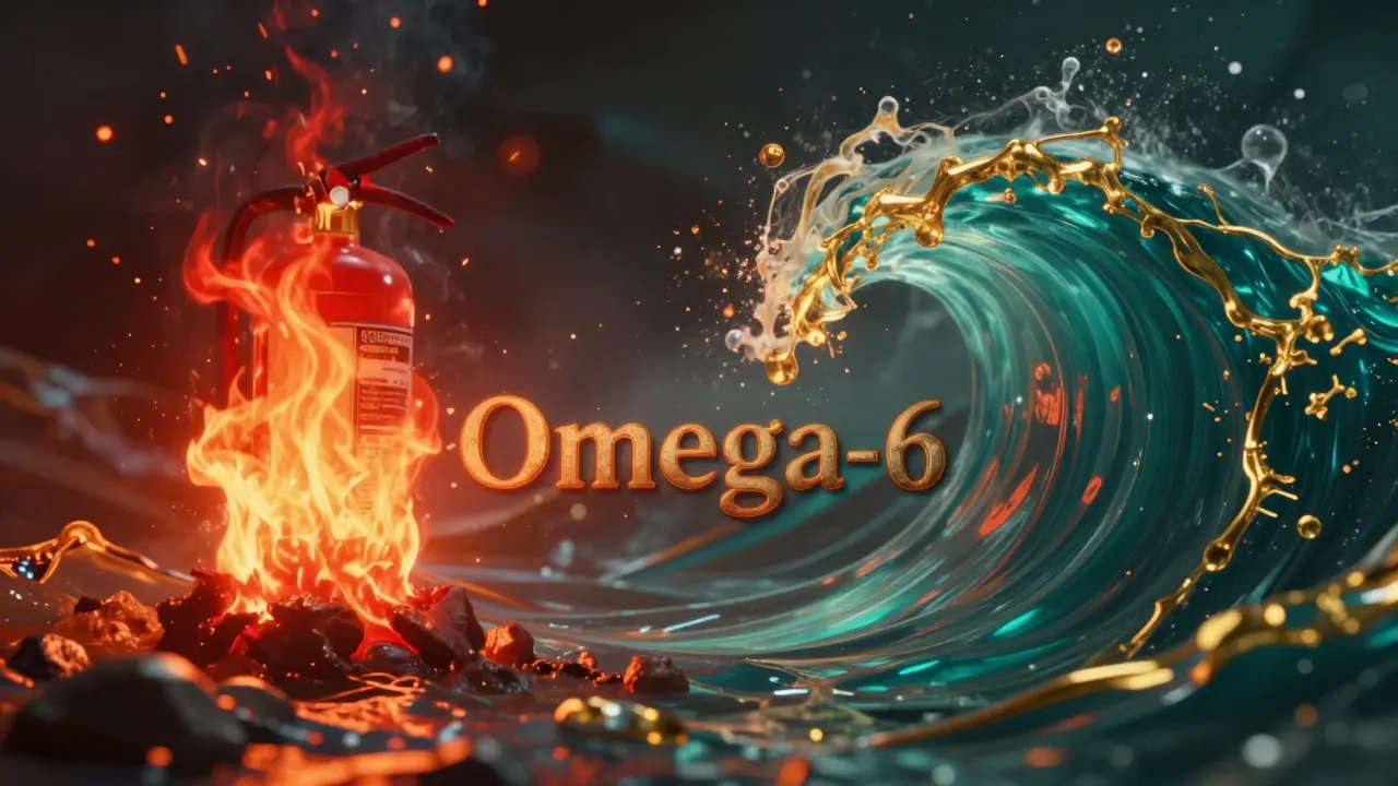 Konceptuální znázornení potlačení zánětu pomocí omega-3 mastných kyselin z konopí.