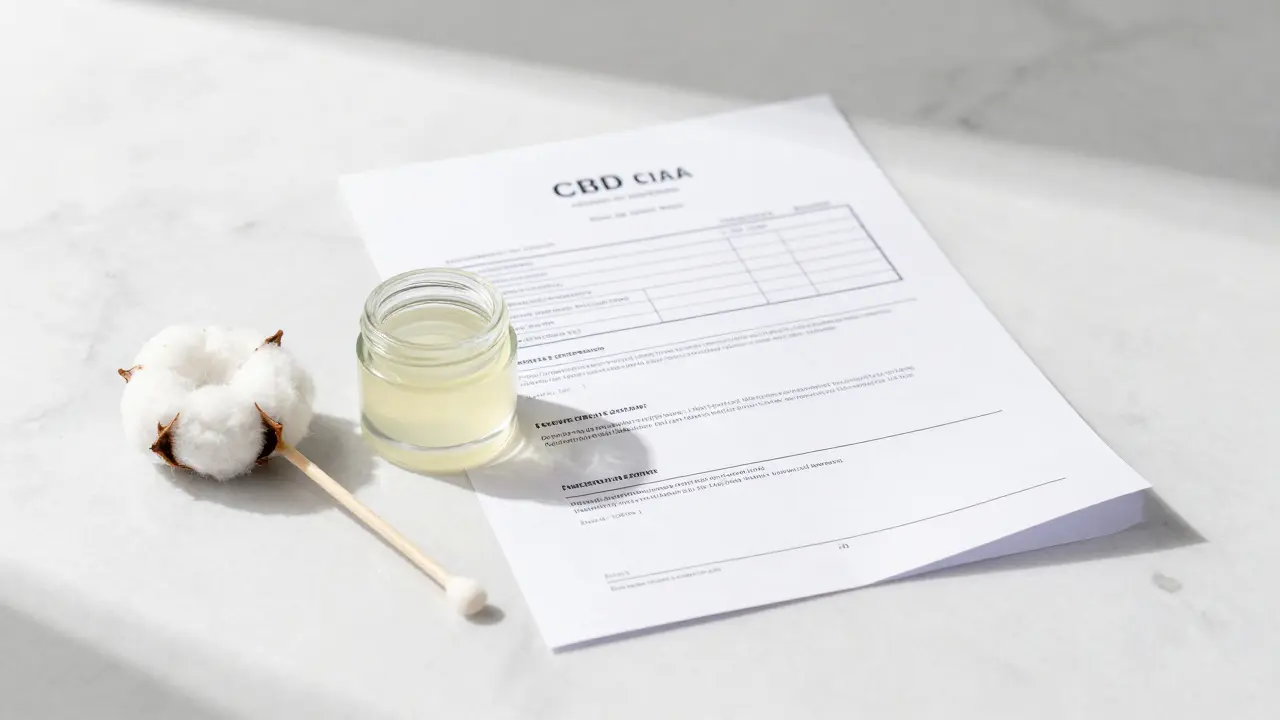 Čistý CBD balzám vedle certifikátu analýzy pro důvěryhodnost