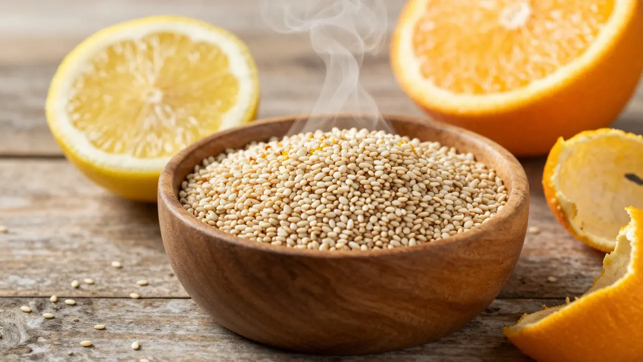Miska se sezamem a plátky citronu