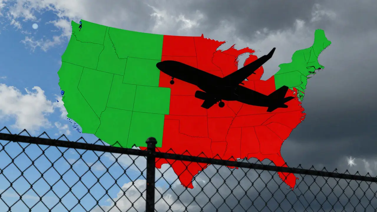 Symbolické zobrazení složitosti zákonů ohledně konopí v USA