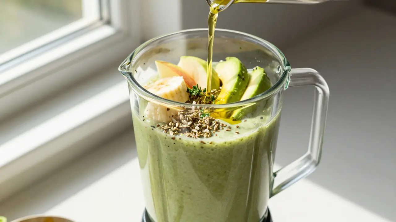 Zelený smoothie s avokádem a olejem pro lepší vstřebávání