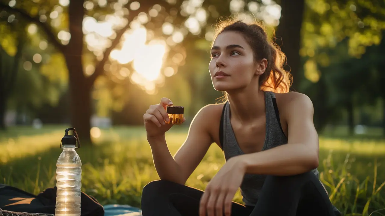 Energický člověk na venkovní procházce po použití THCV vapu