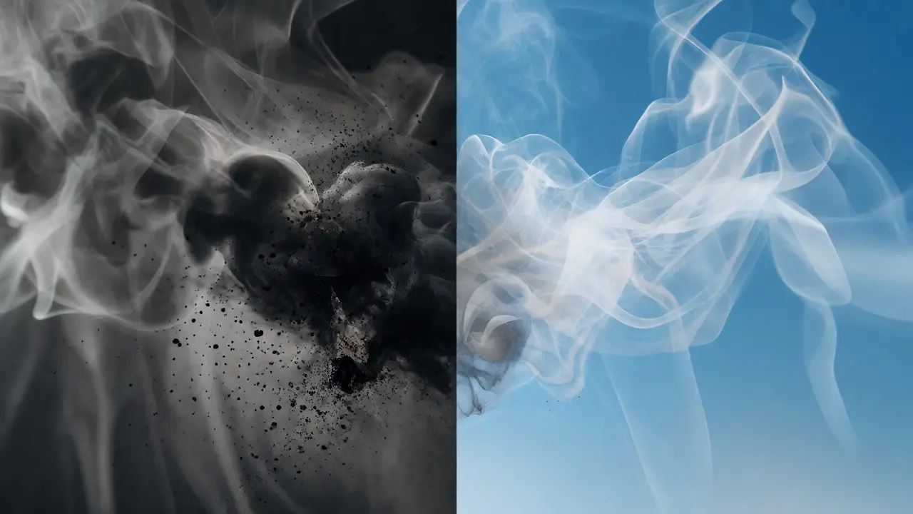 Porovnání černého kouře z cigarety s čirou párou z CBD hashe